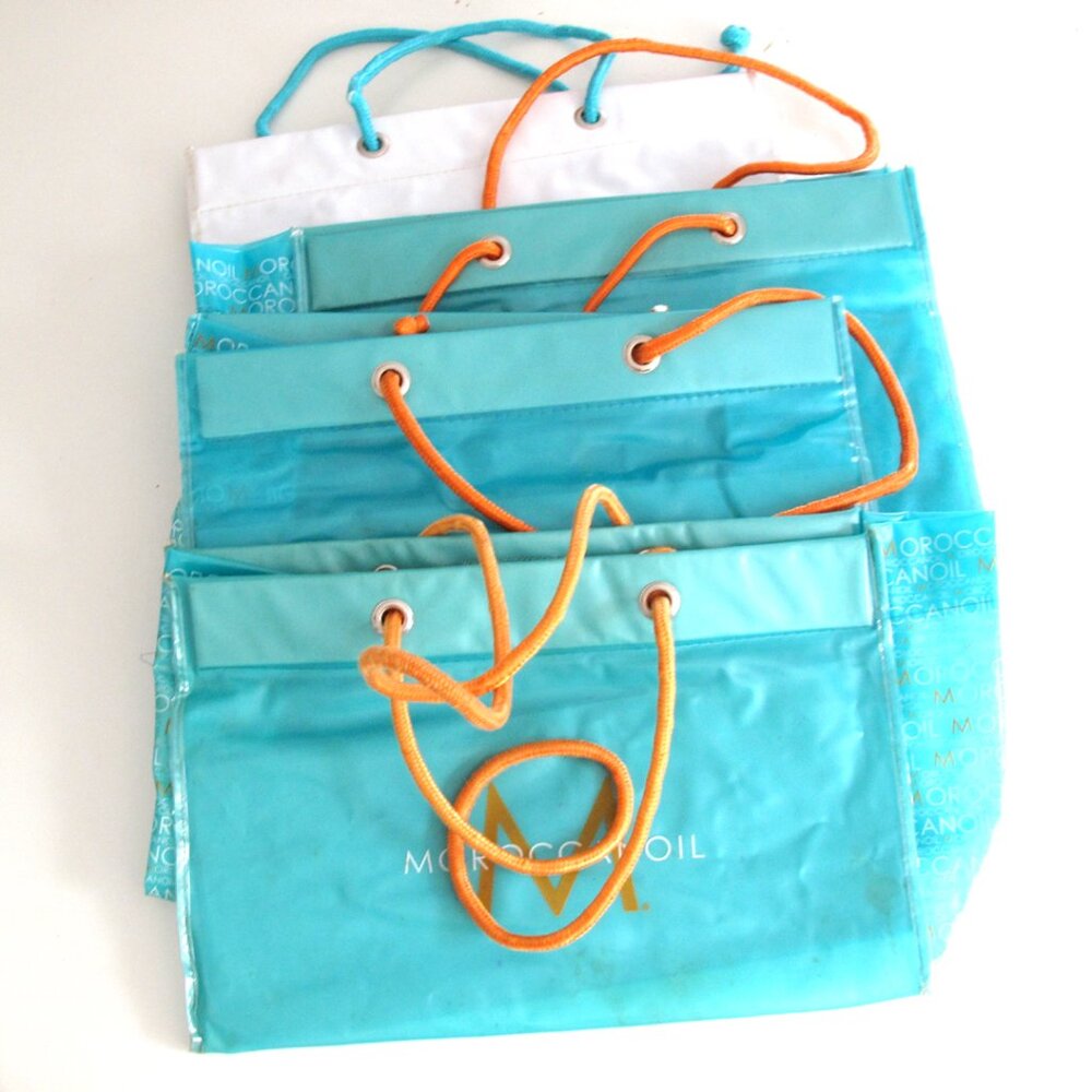 MOROCCAN OIL set of 4 TOTE BAGS rope HANDLES 15" x 9.5"  for BEACH POOL TRAVEL
